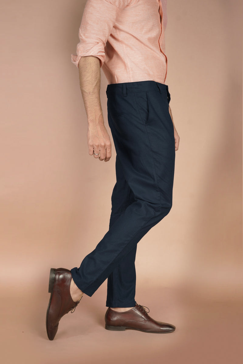 Navy Blue Irish Linen Trousers - Foberry Pakistan
