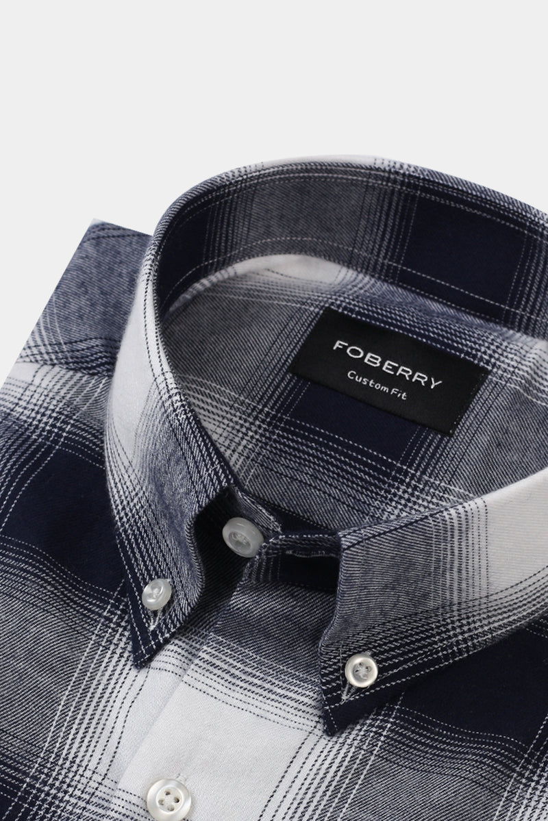 Blue and White Madras Winter Flannel Shirt
