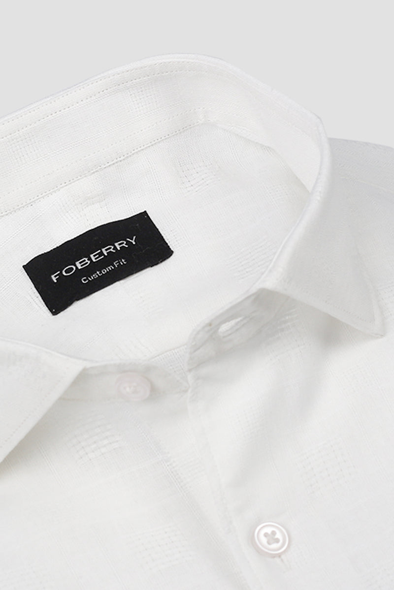 White Linen Patterned Shirt