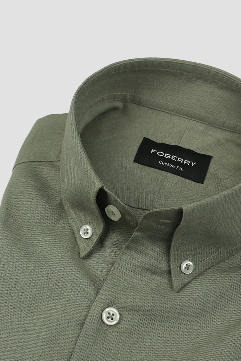 Soft Crocodile Green Irish Linen Shirt