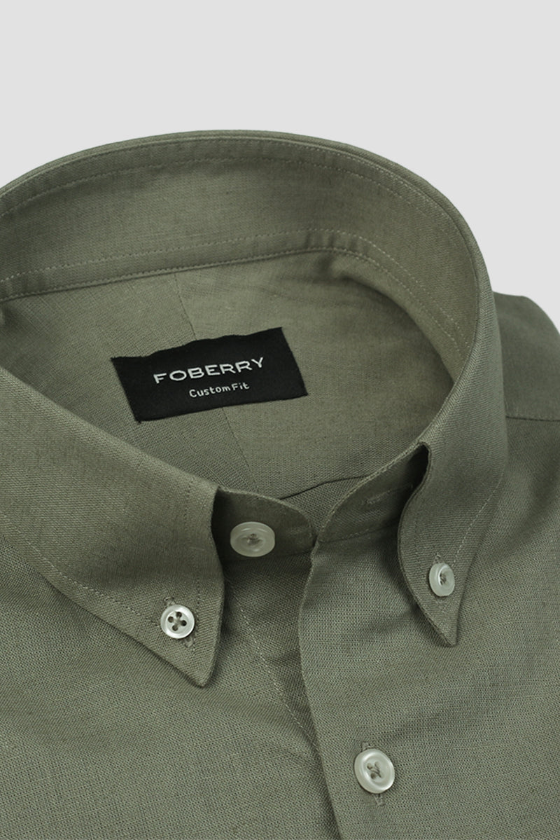 Soft Crocodile Green Irish Linen Shirt