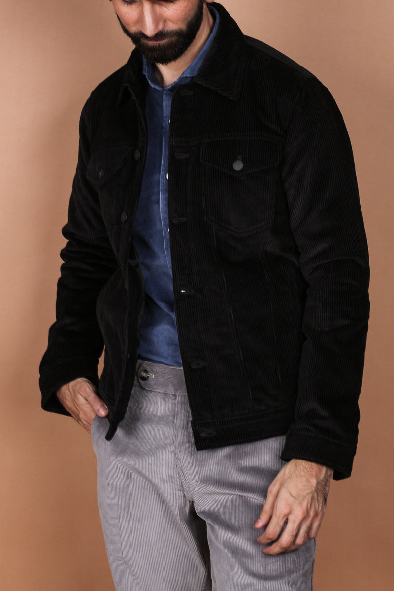 Black Wide Wale Corduroy Jacket - Foberry Pakistan