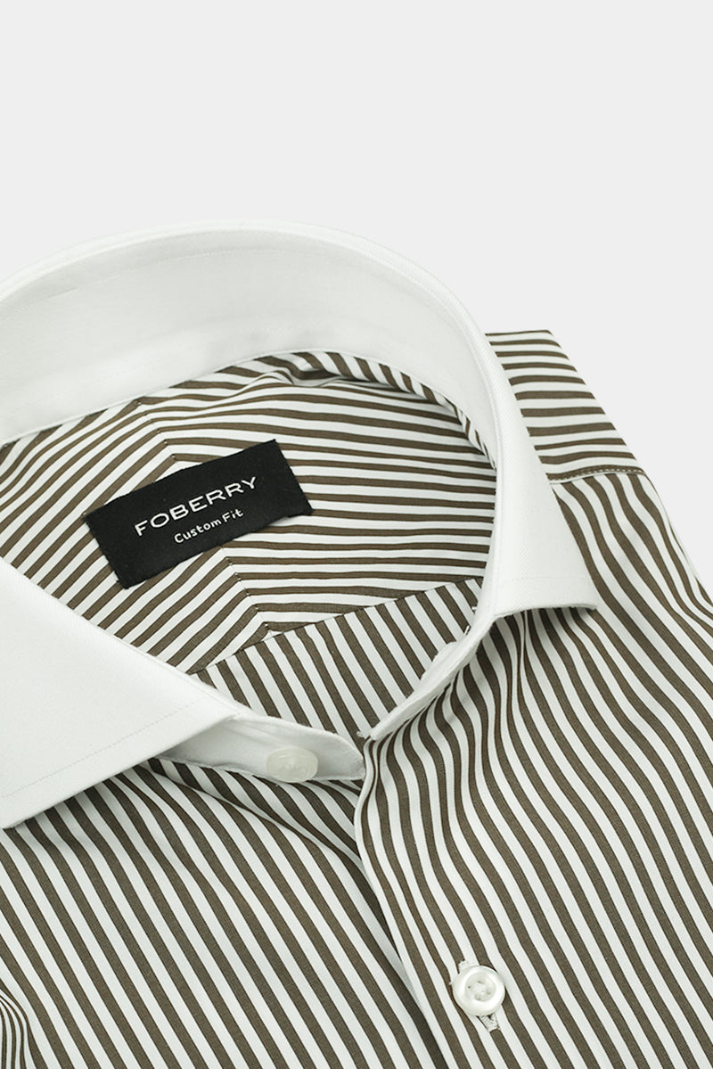 Olive Green Bankers Stripes Shirt