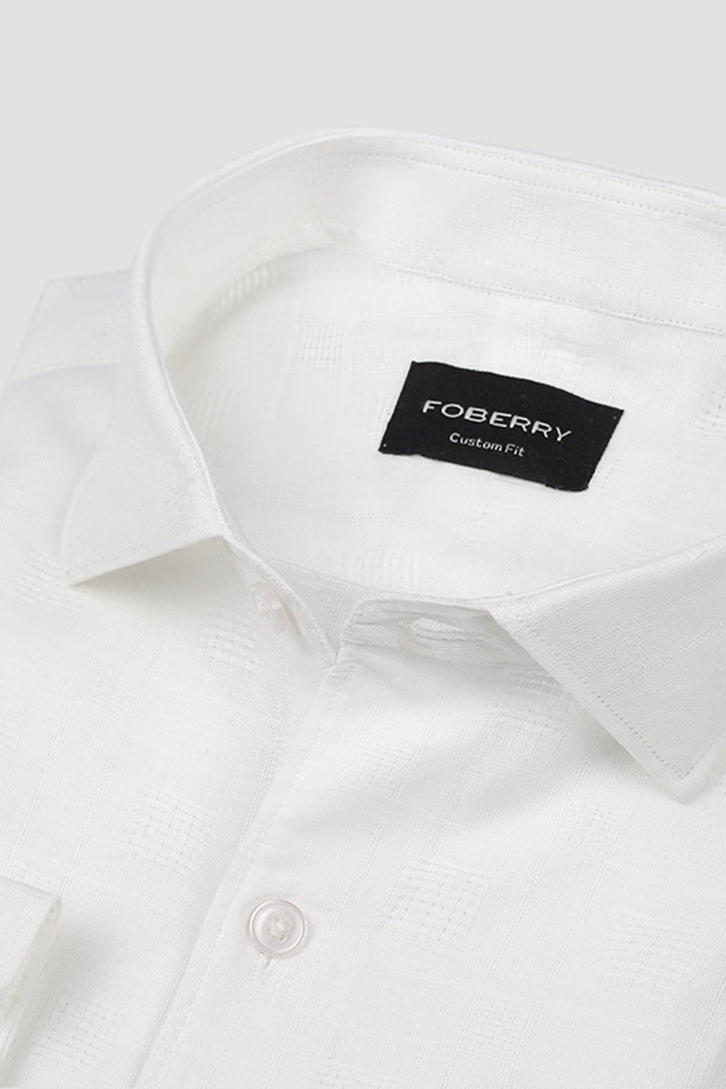 White Linen Patterned Shirt