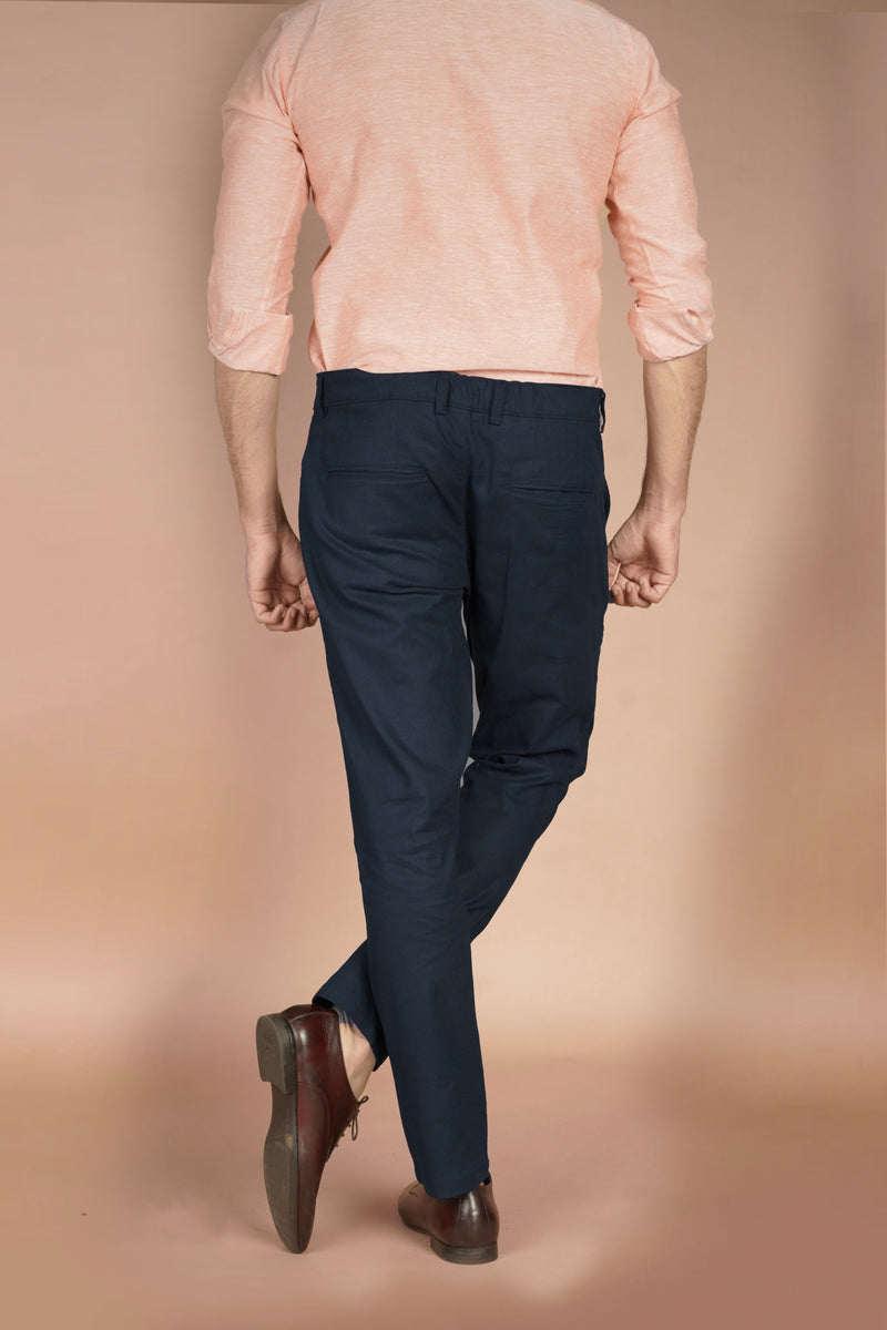 Navy Blue Irish Linen Trousers - Foberry Pakistan