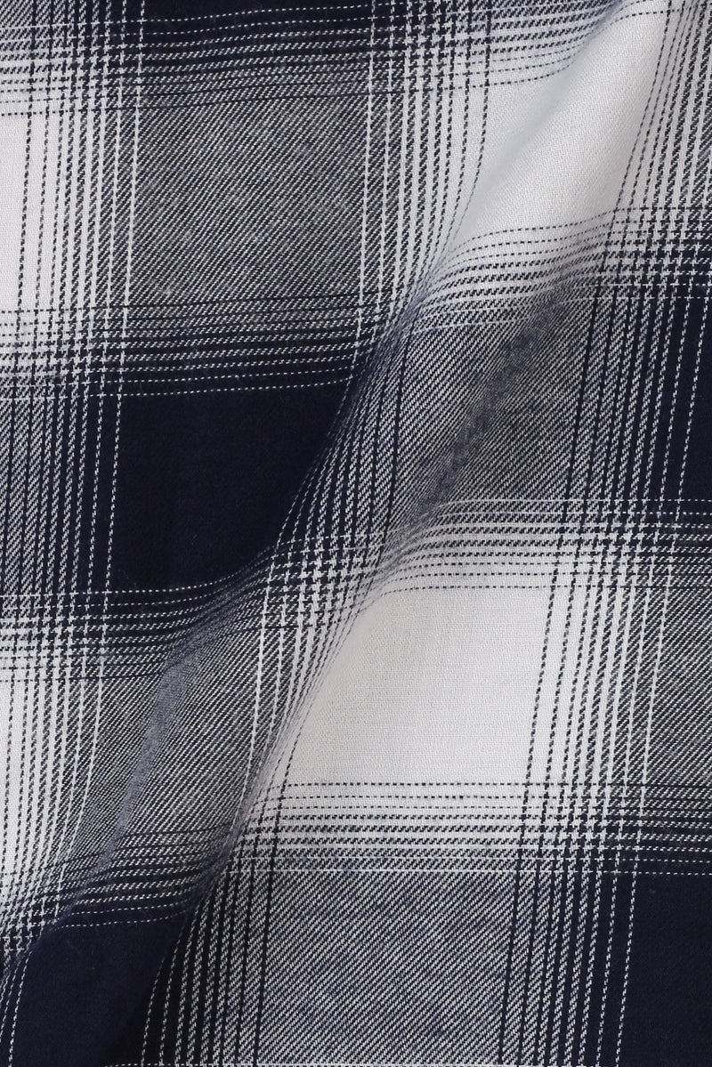 Blue and White Madras Winter Flannel Shirt