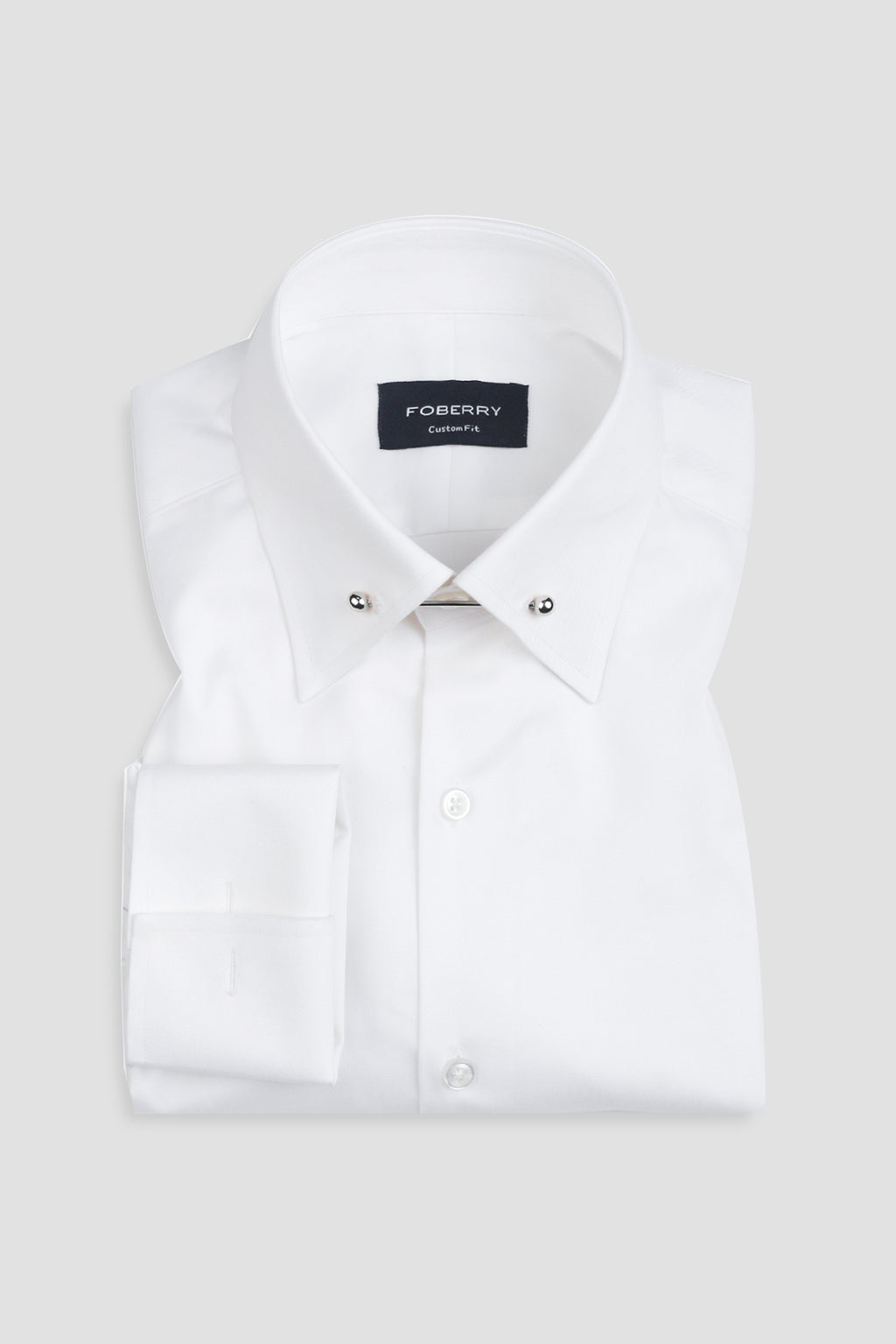 White Twill Pin Collar Shirt - Silver Pin