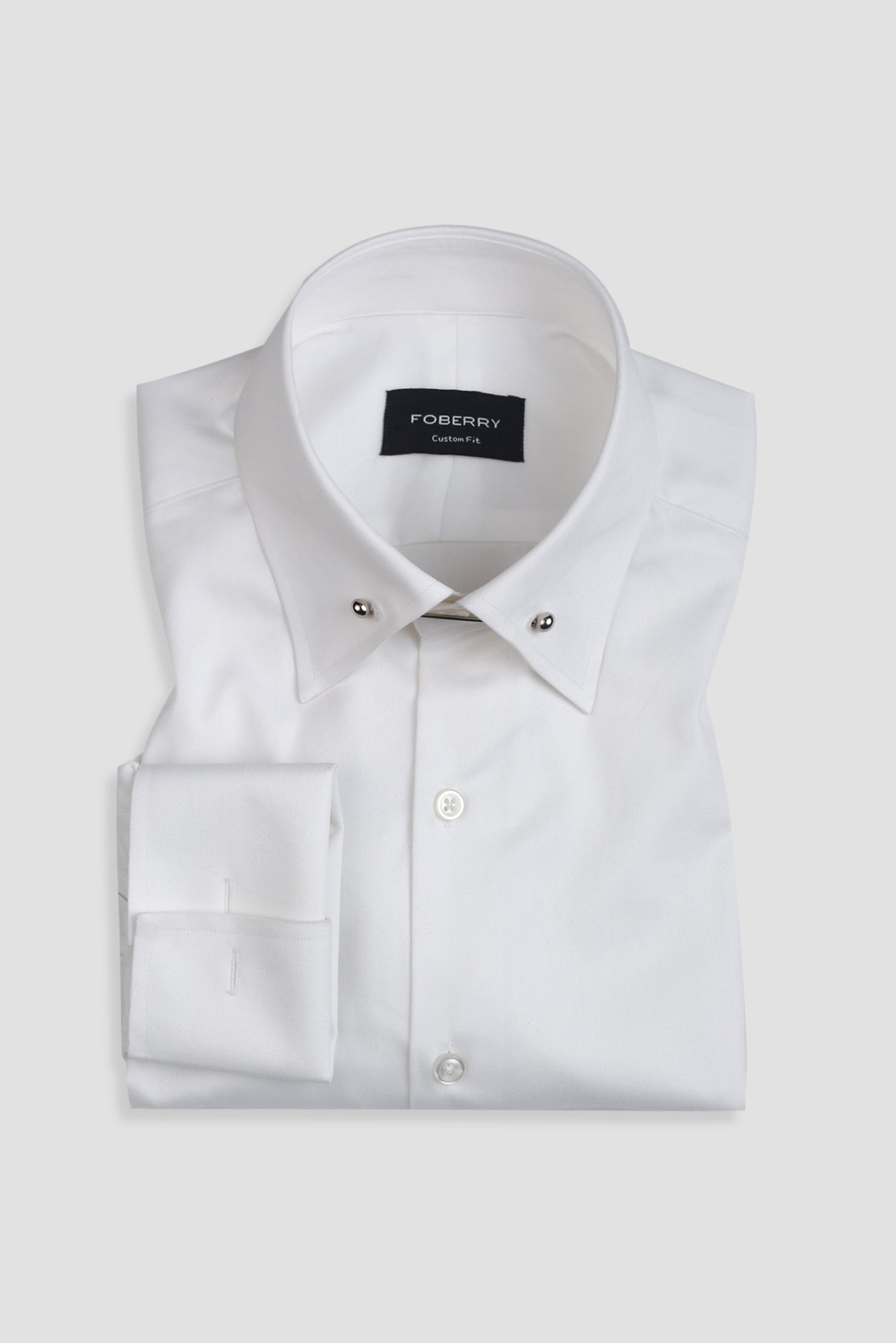 White Twill Pin Collar Shirt - Silver Pin
