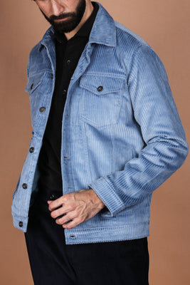 Sky Blue Wide Wale Corduroy Jacket - Foberry Pakistan