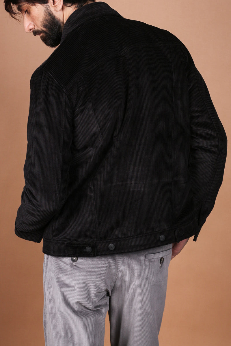 Black Wide Wale Corduroy Jacket - Foberry Pakistan