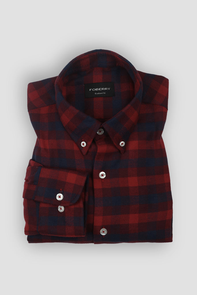 Maroon blue Buffalo Check Winter Flannel Shirt