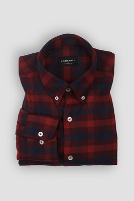 Maroon blue Buffalo Check Winter Flannel Shirt