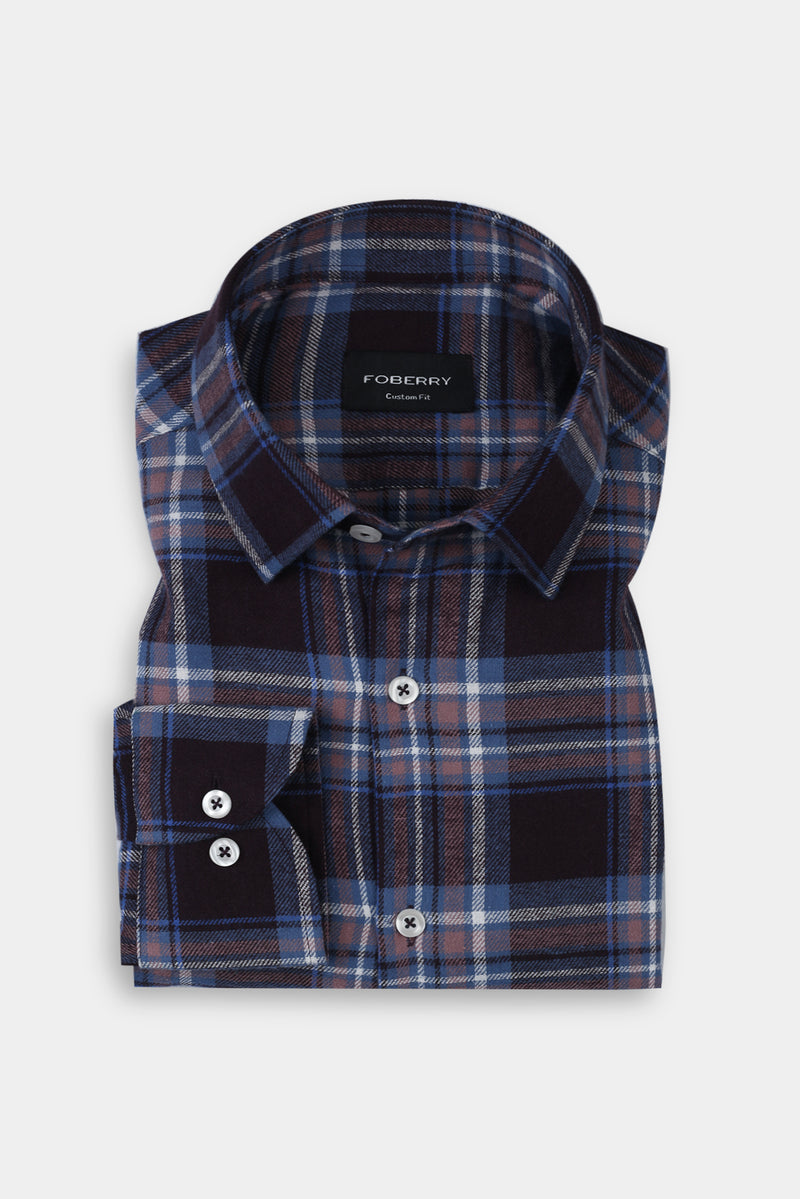 Brown & Blue Tartan Winter Flannel Shirt