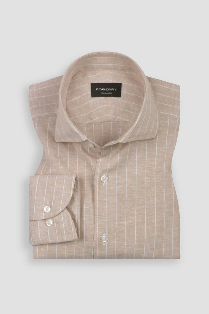 Beige Pin Stripe Cotton Linen Shirt