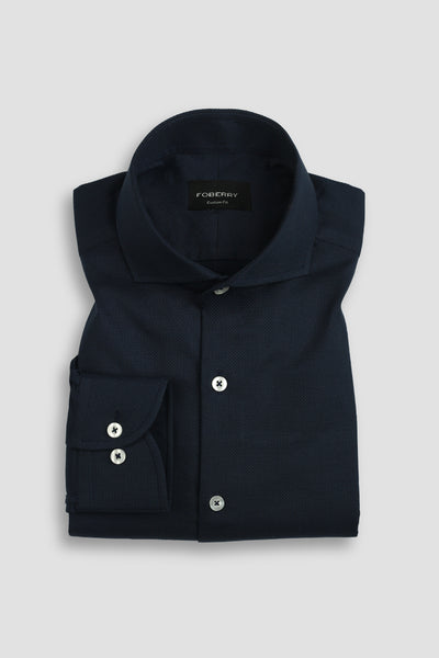 Crispy Navy blue Leno Weave Shirt