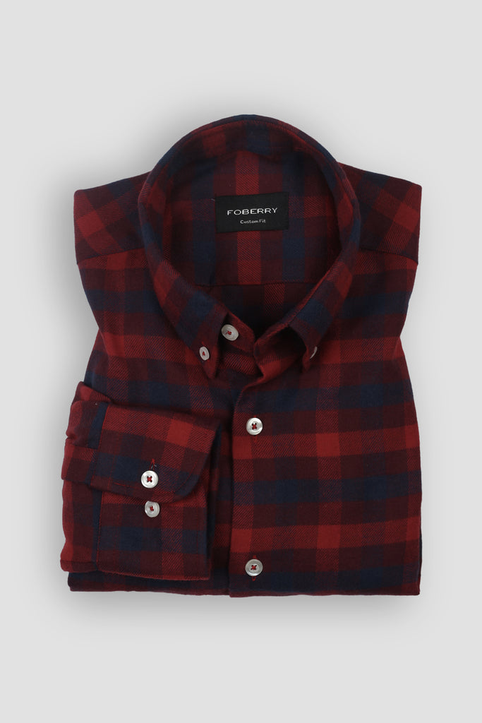 Maroon blue Buffalo Check Winter Flannel Shirt