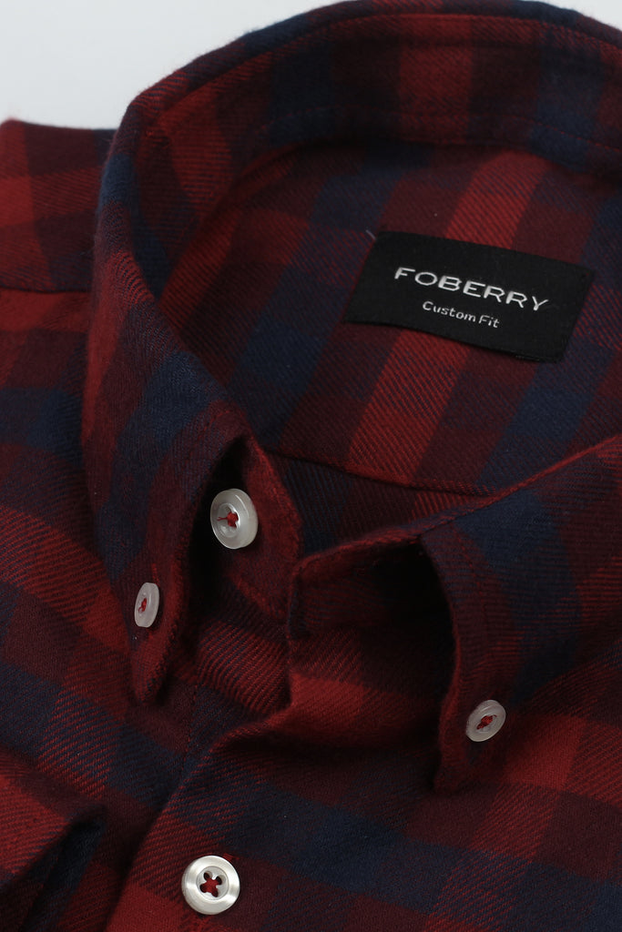 Maroon blue Buffalo Check Winter Flannel Shirt