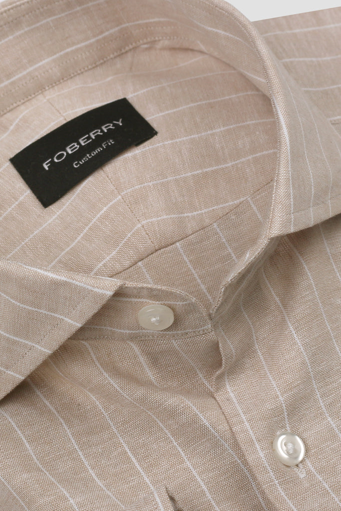 Beige Pin Stripe Cotton Linen Shirt