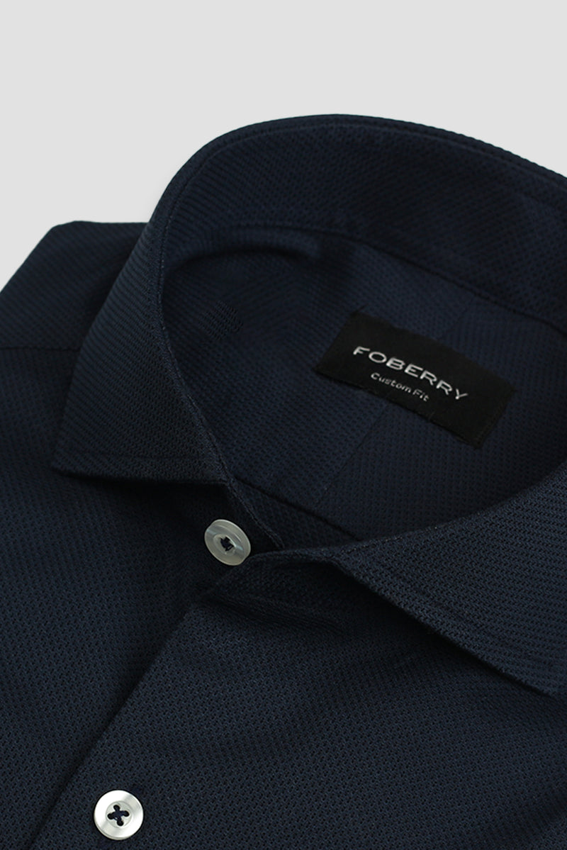 Crispy Navy blue Leno Weave Shirt