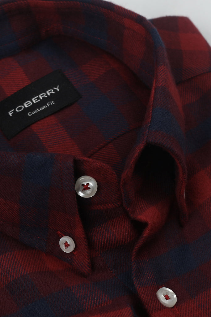 Maroon blue Buffalo Check Winter Flannel Shirt