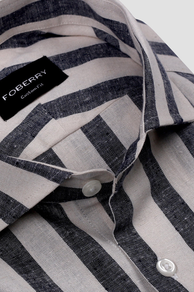 Bold Charcoal Cotton Linen Striped Shirt