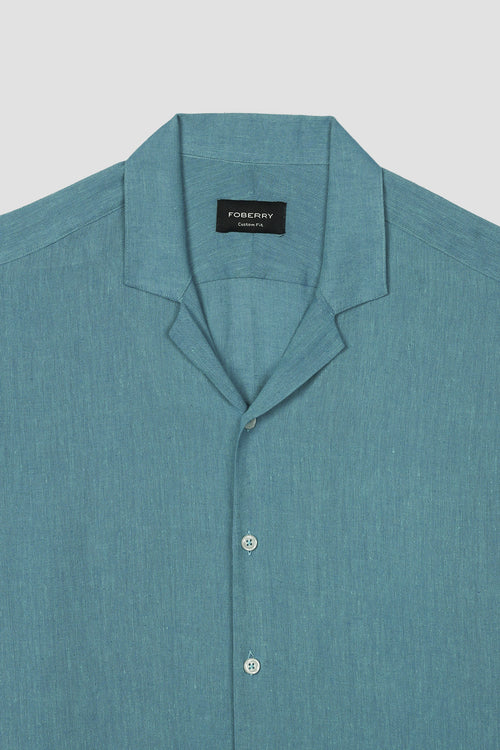 Cerulean Blue Irish linen - Safari Shirt