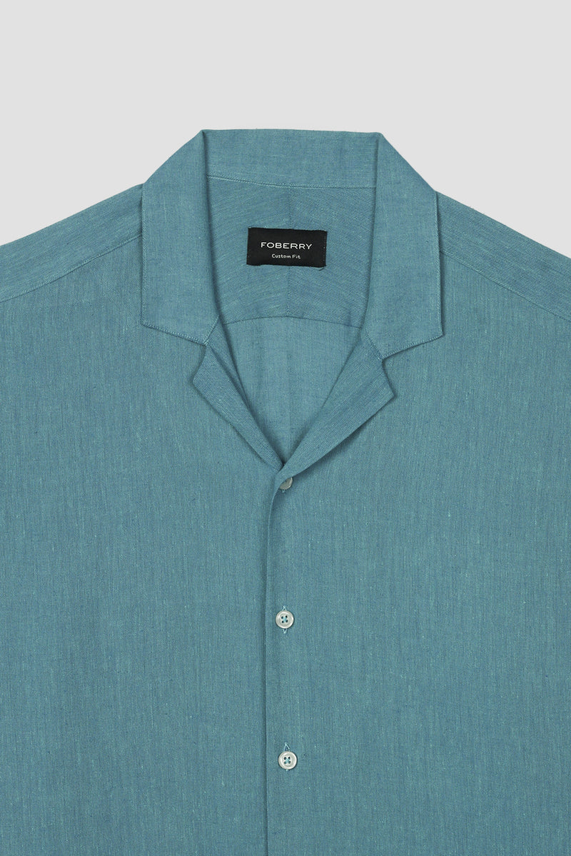 Cerulean Blue Irish linen - Safari Shirt