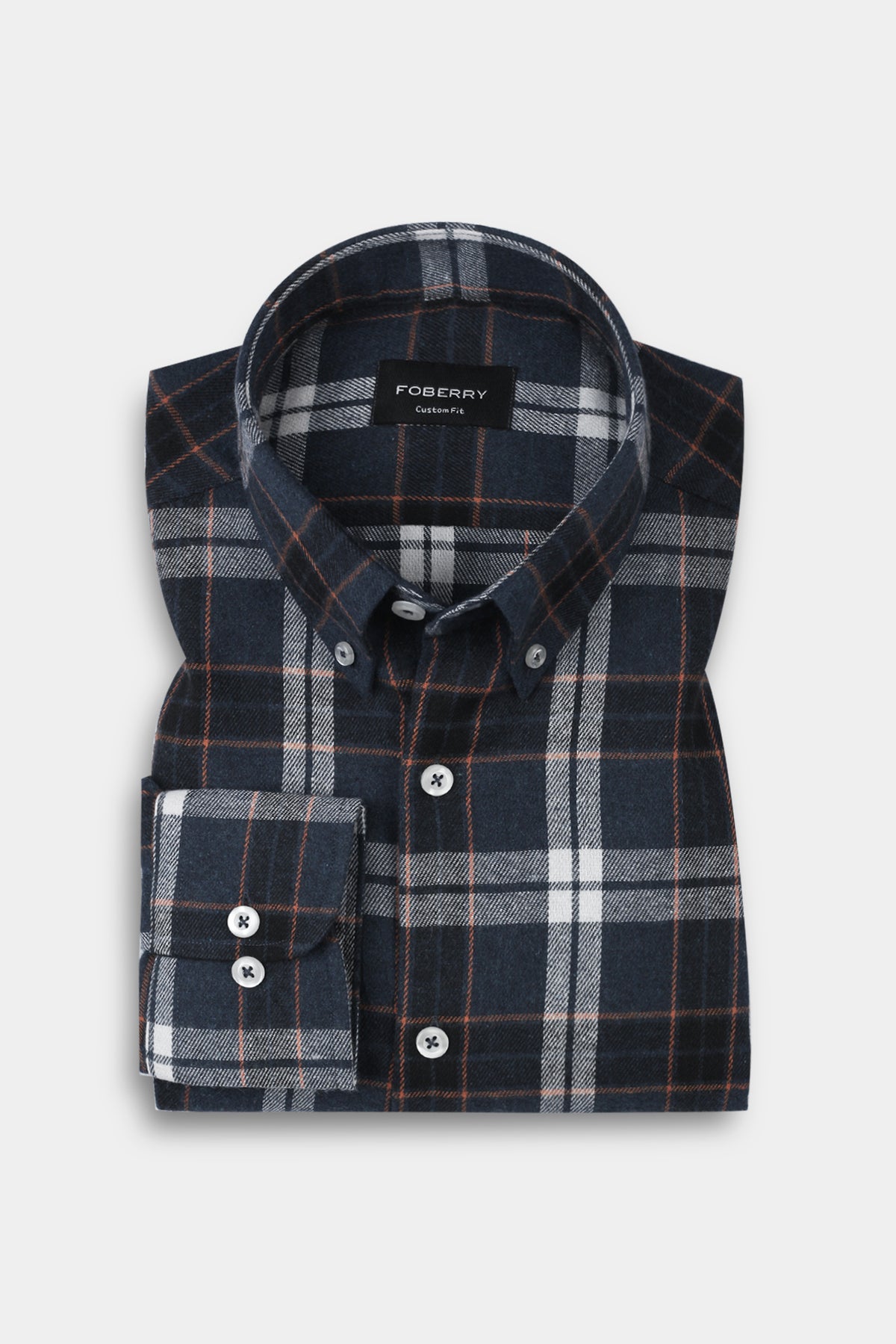 Orange Midnight Blue Tartan Winter Flannel Shirt