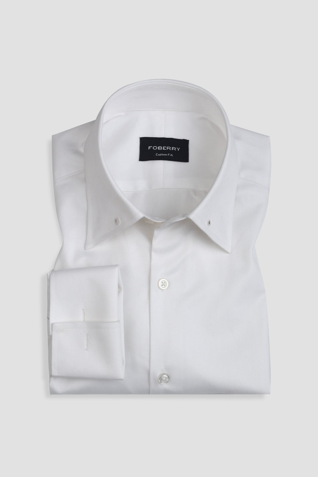 White Twill Pin Collar Shirt - Silver Pin
