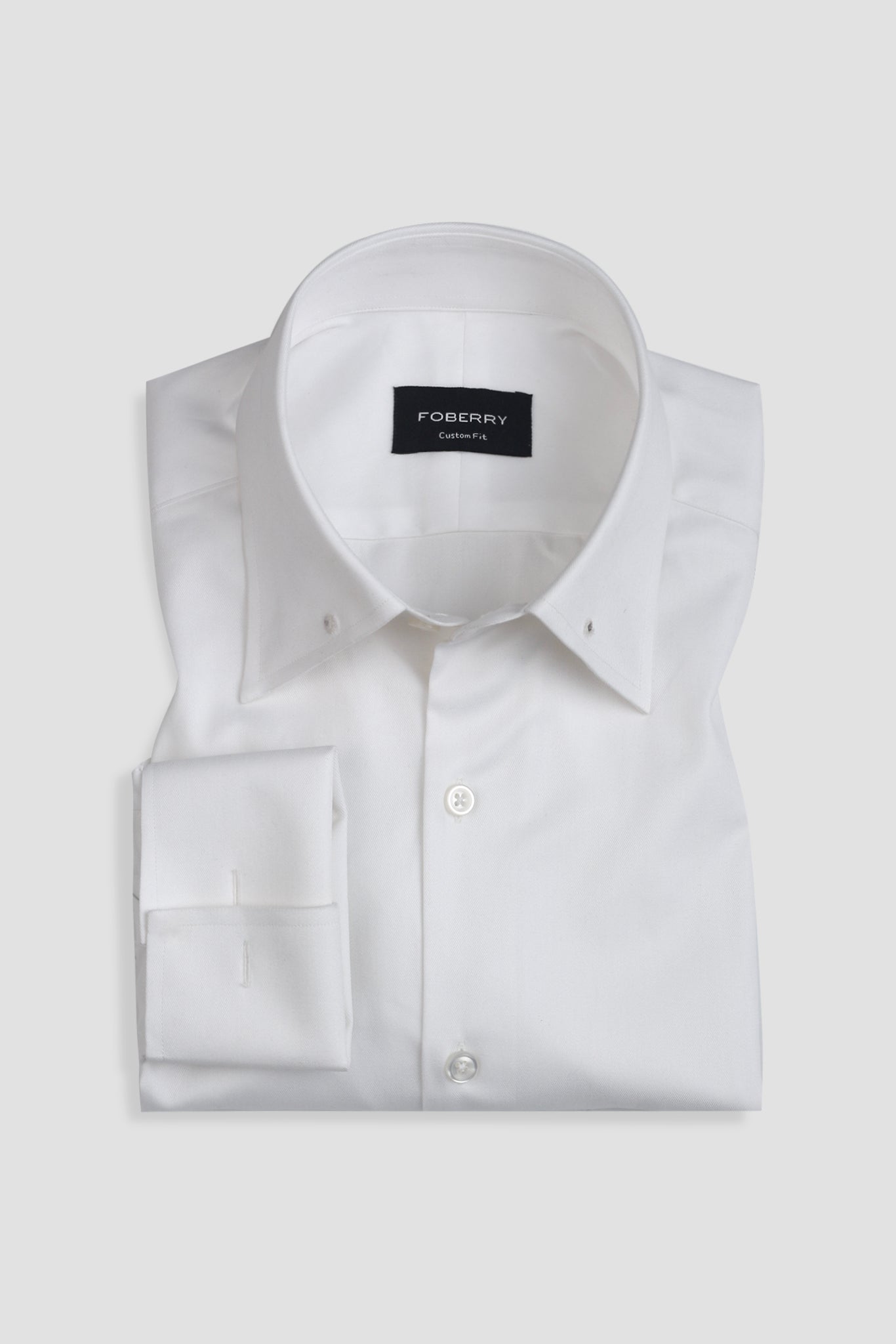 White Twill Pin Collar Shirt - Silver Pin