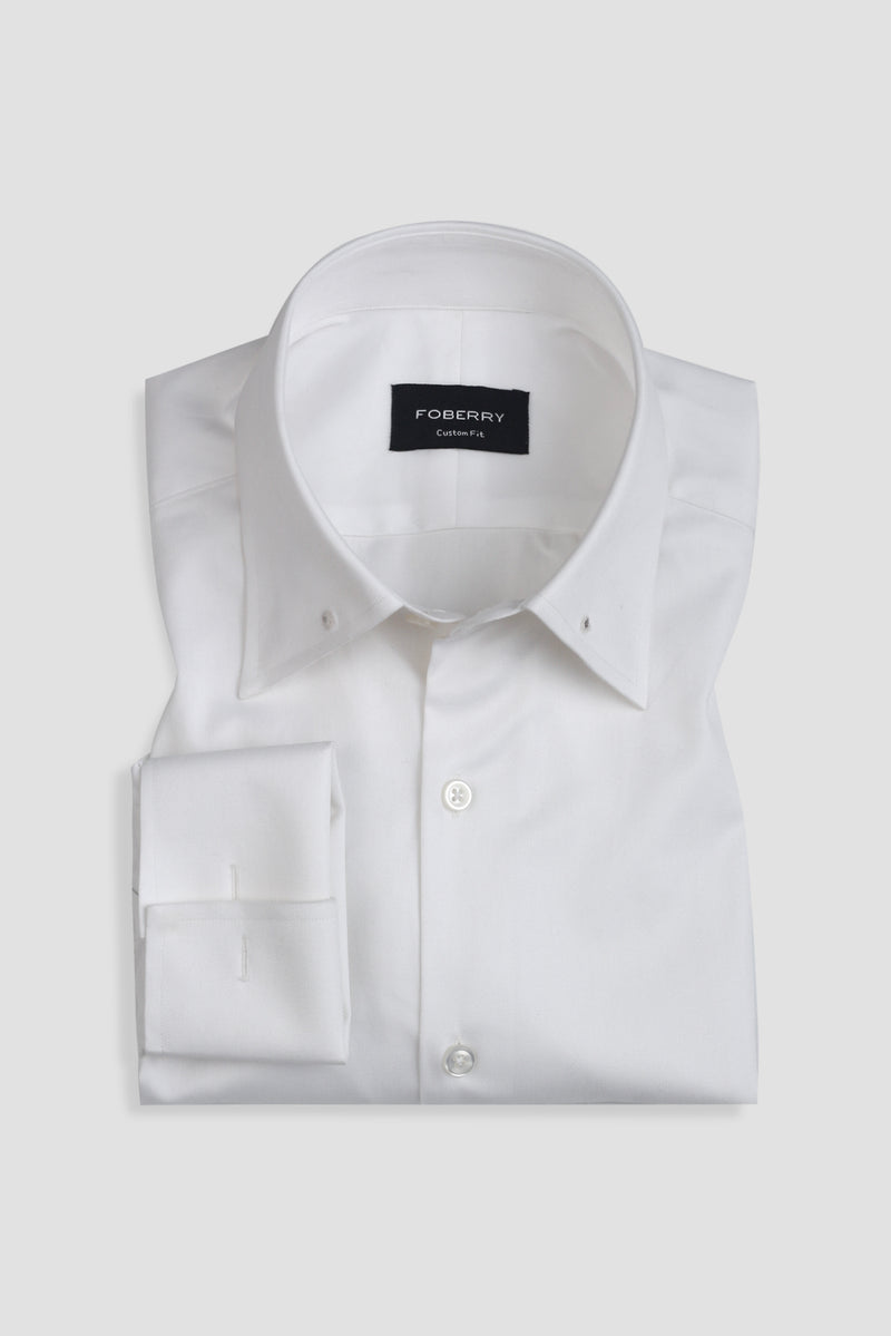 White Twill Pin Collar Shirt - Silver Pin