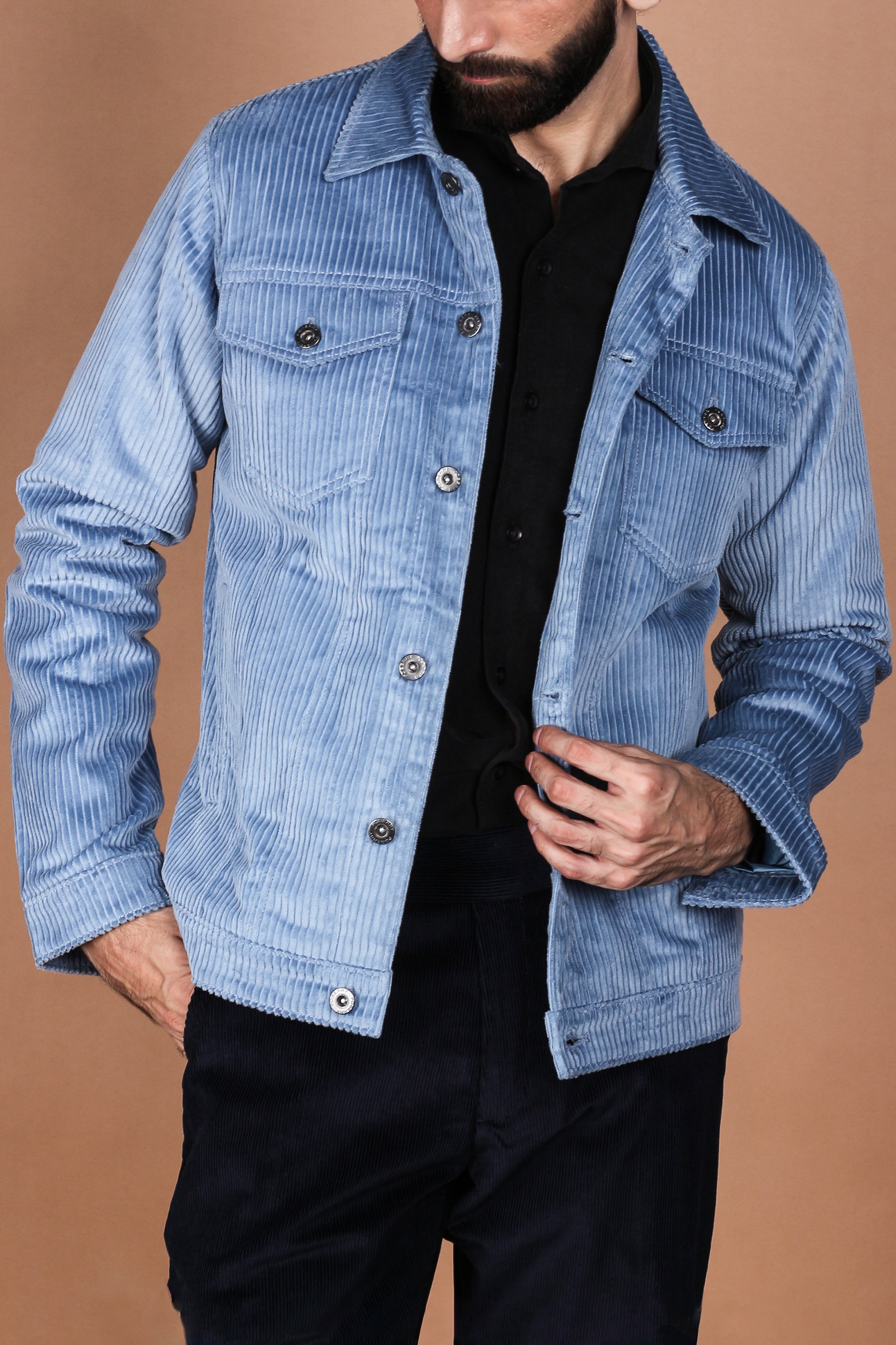 Sky Blue Wide Wale Corduroy Jacket - Foberry Pakistan