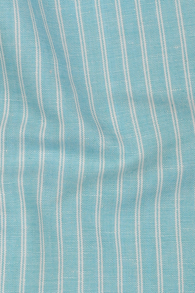 Aqua Blue Hairline Striped Linen Shirt