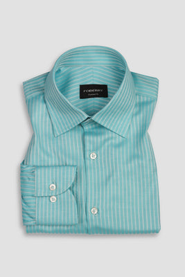 Aqua Blue Egyptian Twill Striped Shirt