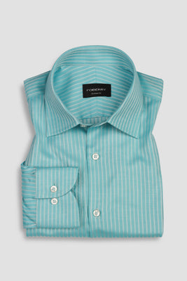 Aqua Blue Egyptian Twill Striped Shirt