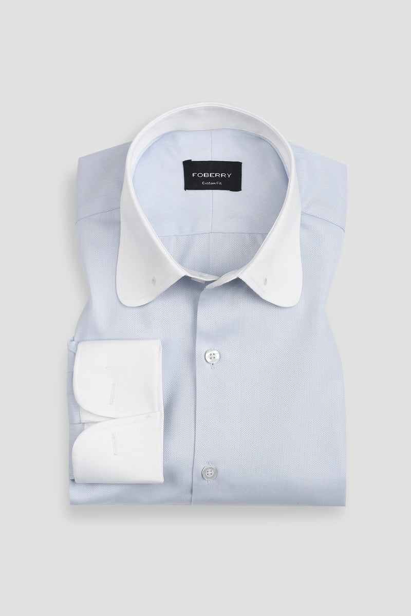Sky Blue Egyptian Herringbone Pin Collar Shirt