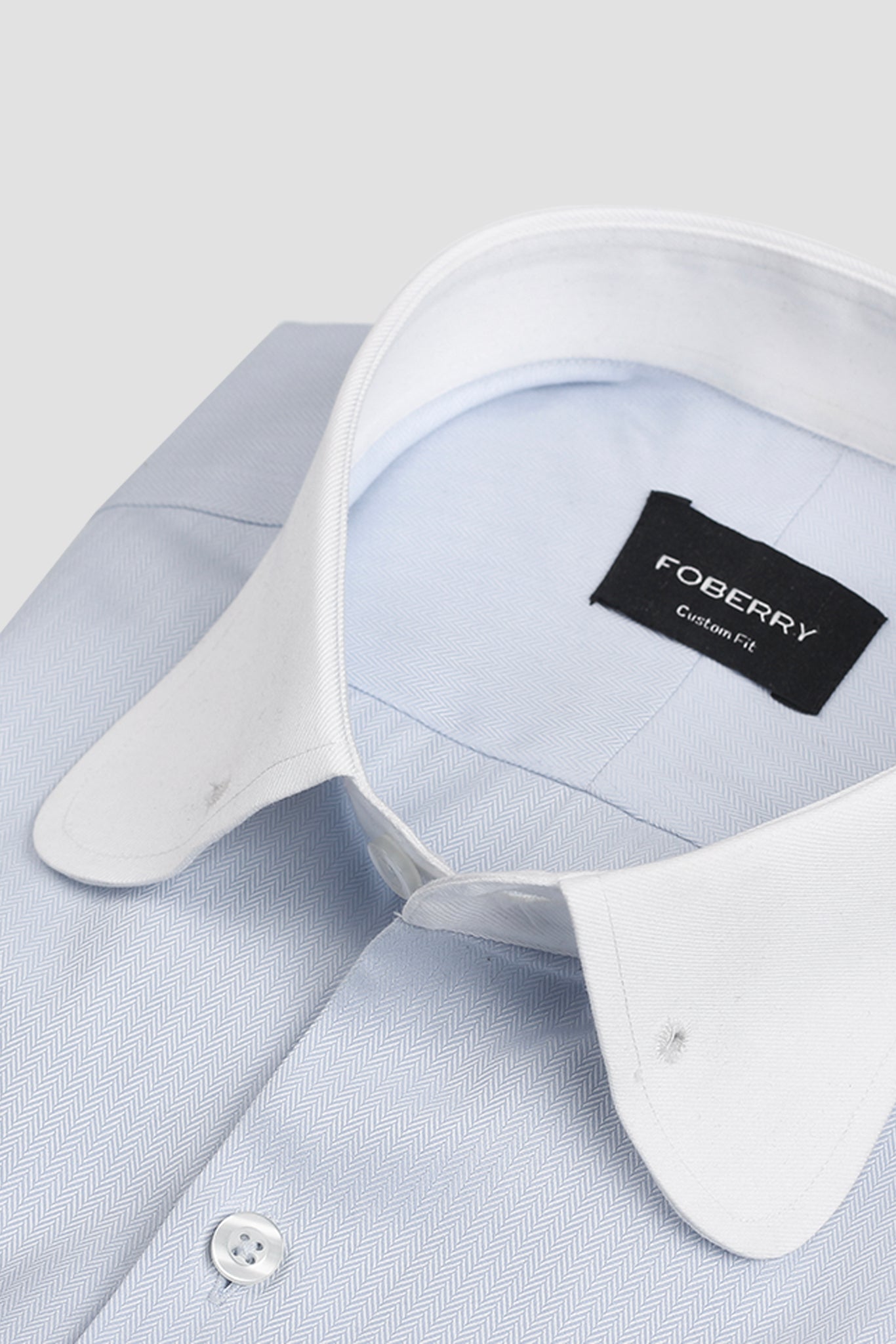Sky Blue Egyptian Herringbone Pin Collar Shirt