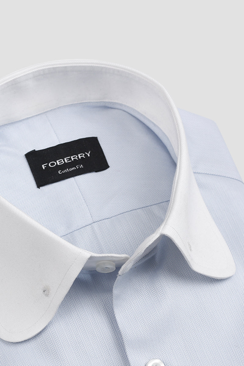 Sky Blue Egyptian Herringbone Pin Collar Shirt