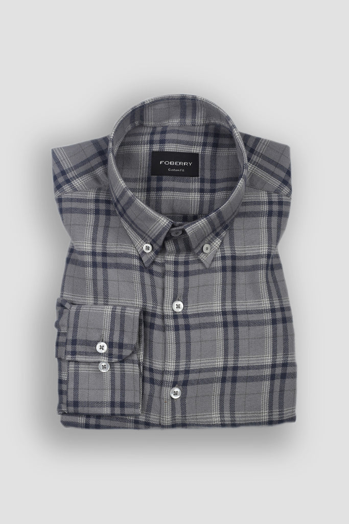 Grey Blue Madras Winter Flannel Shirt