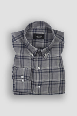 Grey Blue Madras Winter Flannel Shirt