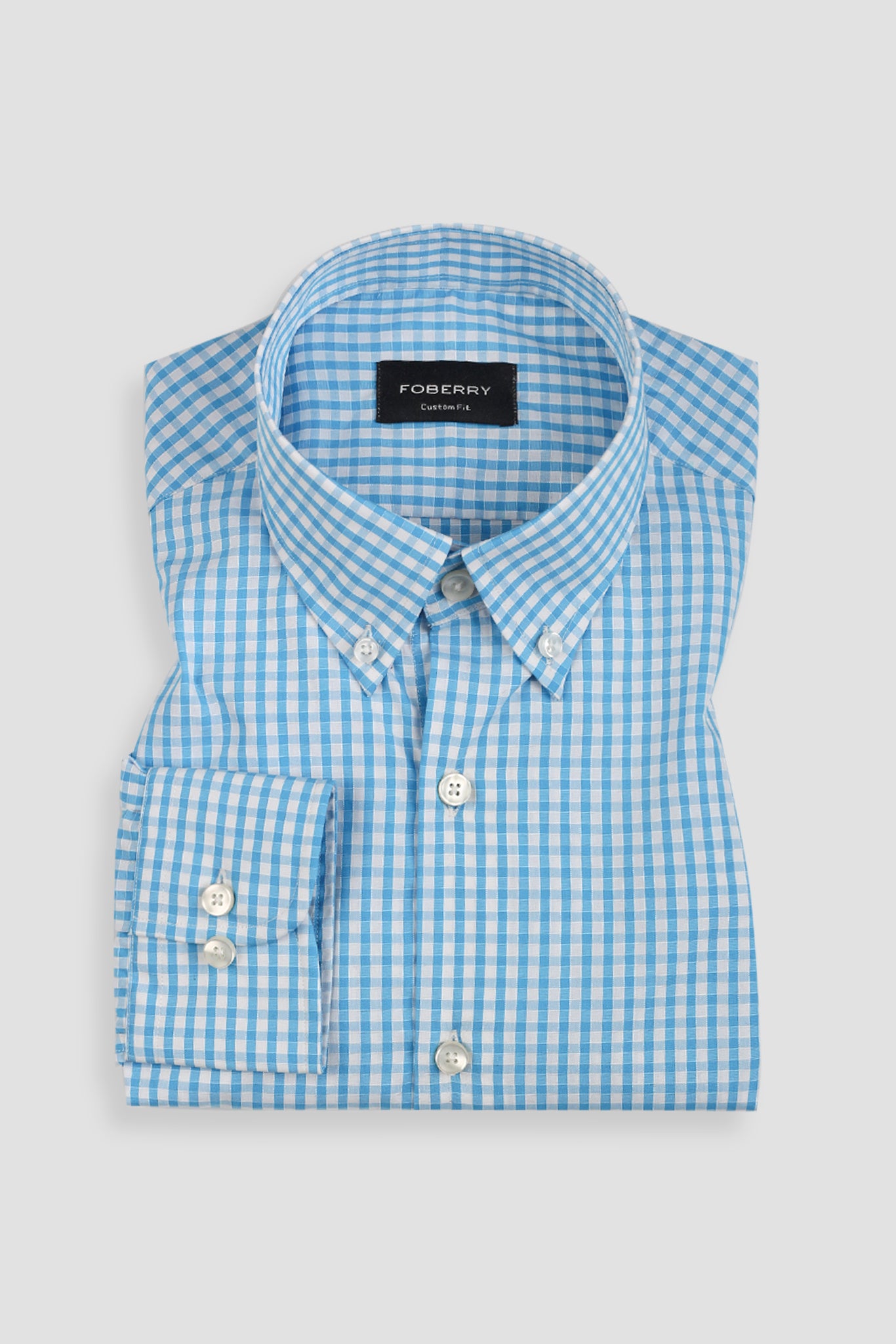 Soft Turquoise Blue Gingham Shirt