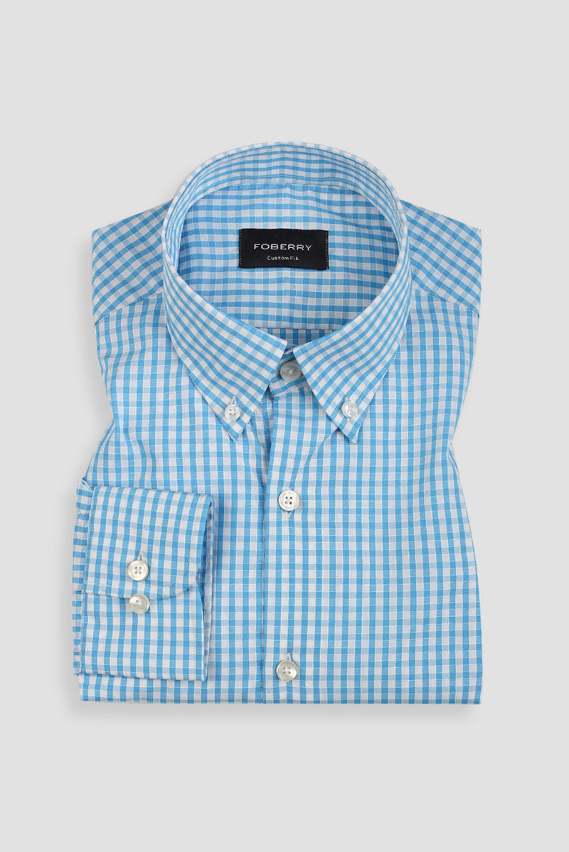 Soft Turquoise Blue Gingham Shirt