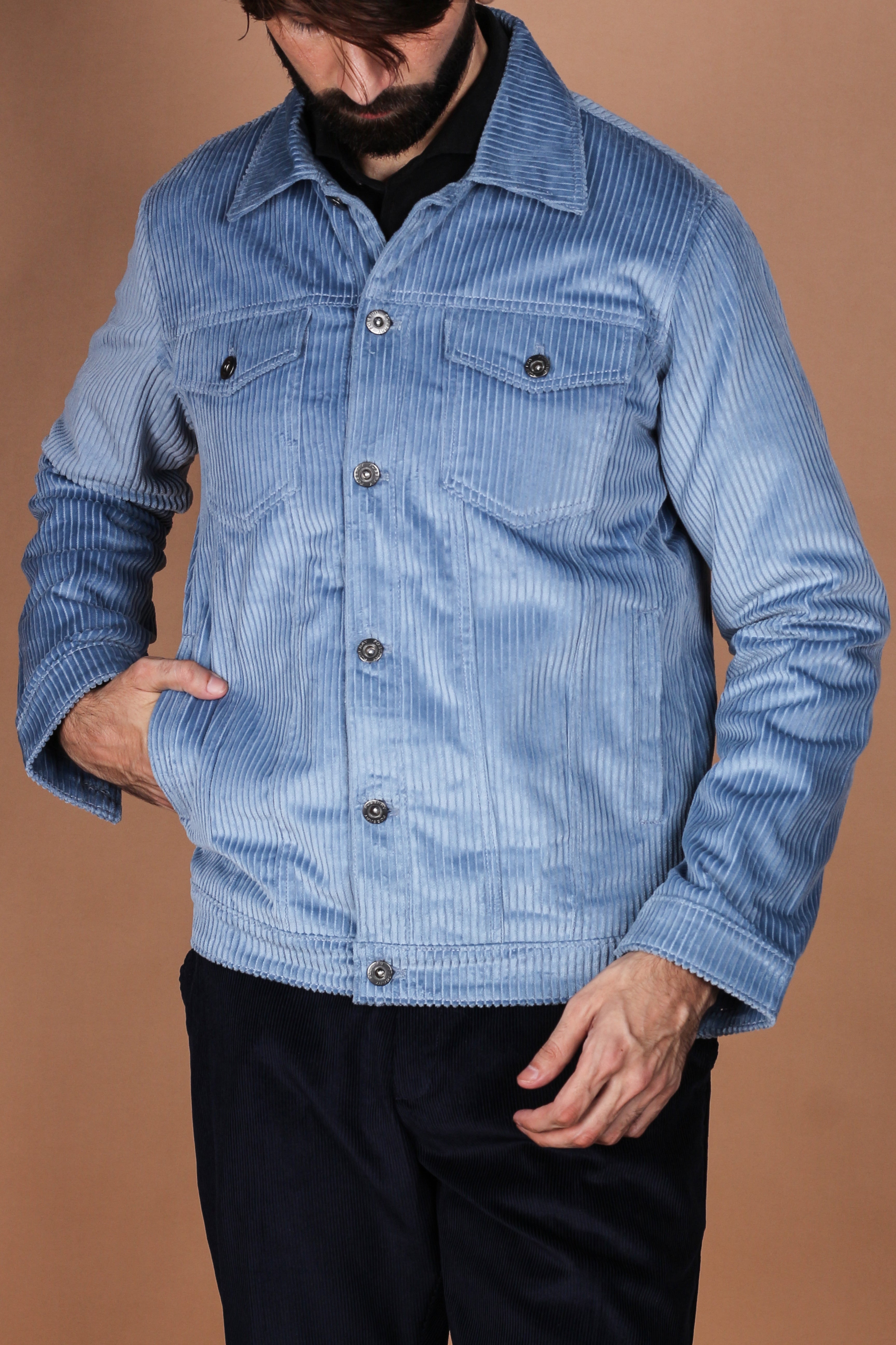 Sky Blue Wide Wale Corduroy Jacket - Foberry Pakistan