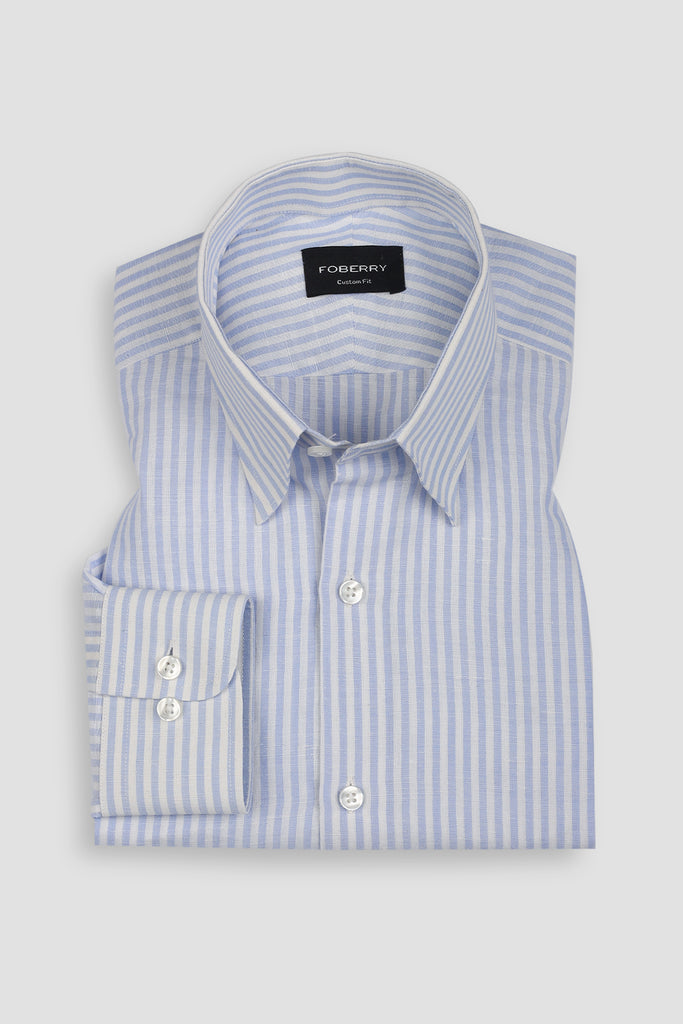 Powder Blue Linen Candy Stripes Shirt