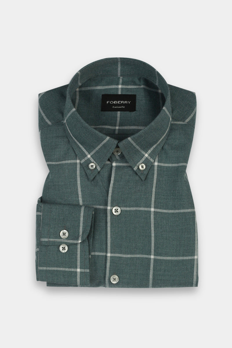 Soft Persian Green Brushed Windowpane Shirt