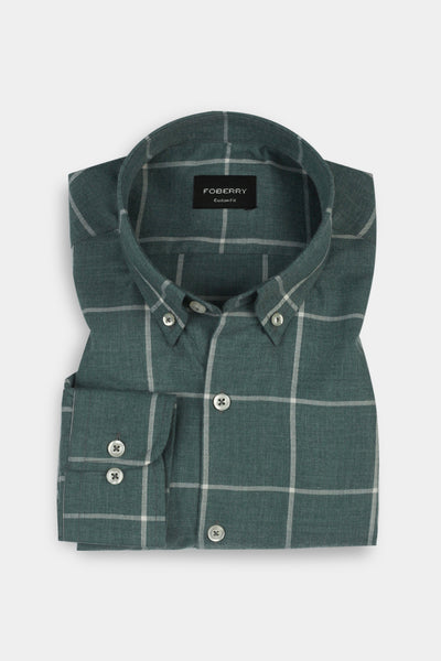 Soft Persian Green Brushed Windowpane Shirt