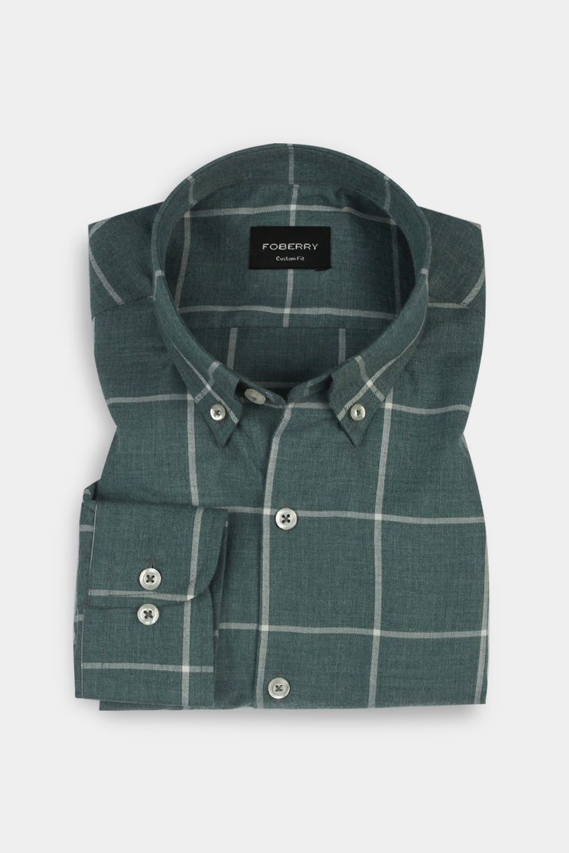 Soft Persian Green Brushed Windowpane Shirt
