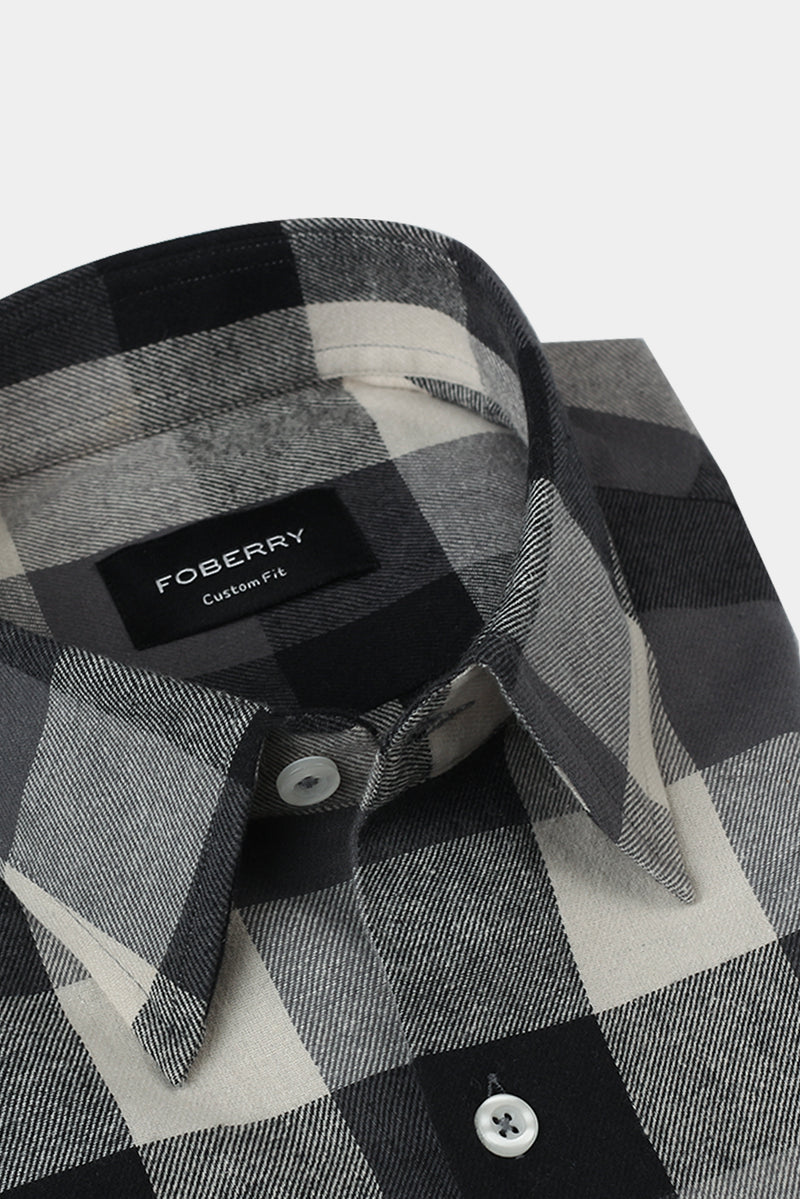 Soft Black & White Windowpane Winter Flannel Shirt