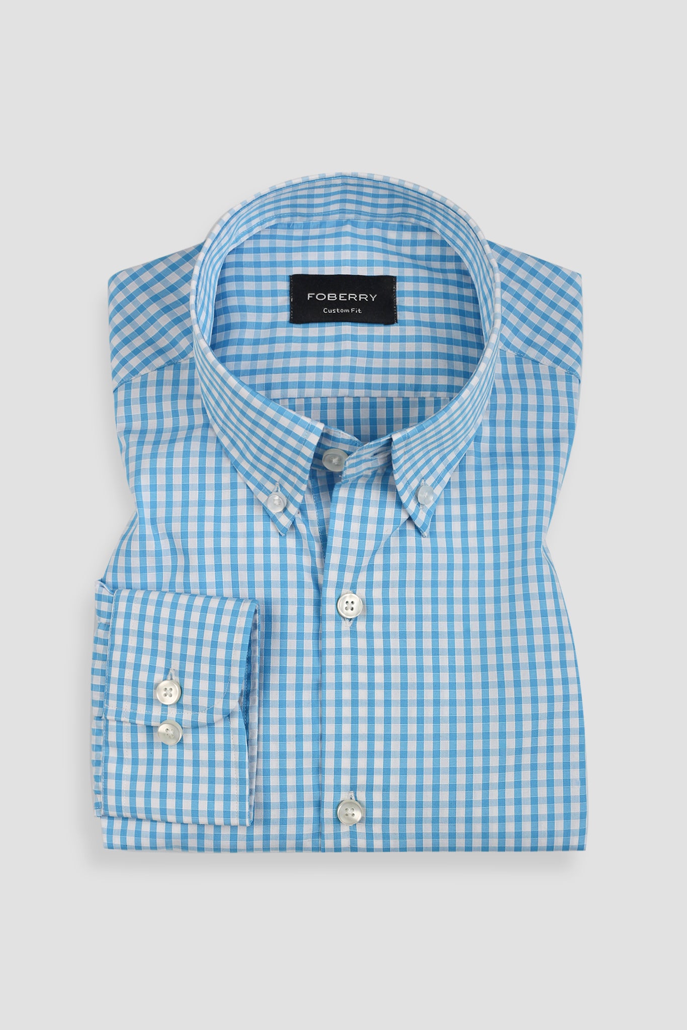 Soft Turquoise Blue Gingham Shirt
