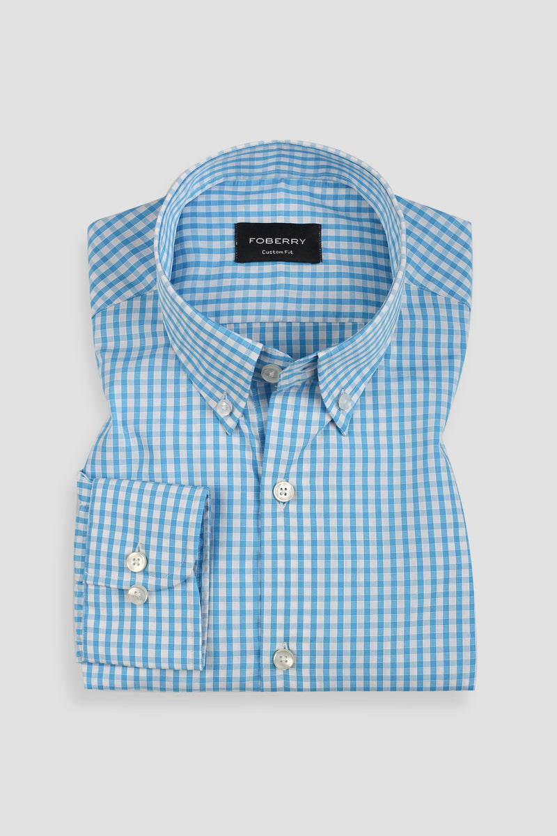 Soft Turquoise Blue Gingham Shirt